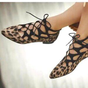 Midnight Velvet Leopard Print Lace-Up Ballerina Flats | Size 8.5